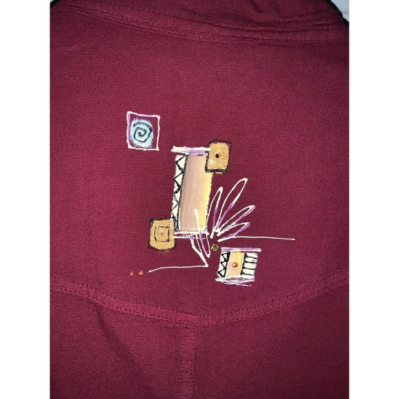 Phoenix Conexion USA Sz XL ART to WEAR Hand Painted Burgundy Red Jacket EUC - Picture 8 of 9